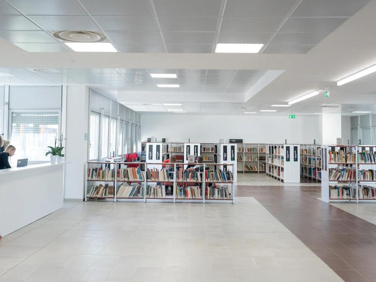 巴里理工大学官网PoliLibrary图书馆内部实景，仅作院校识别，不代表具体项目授课地点或出境要求。