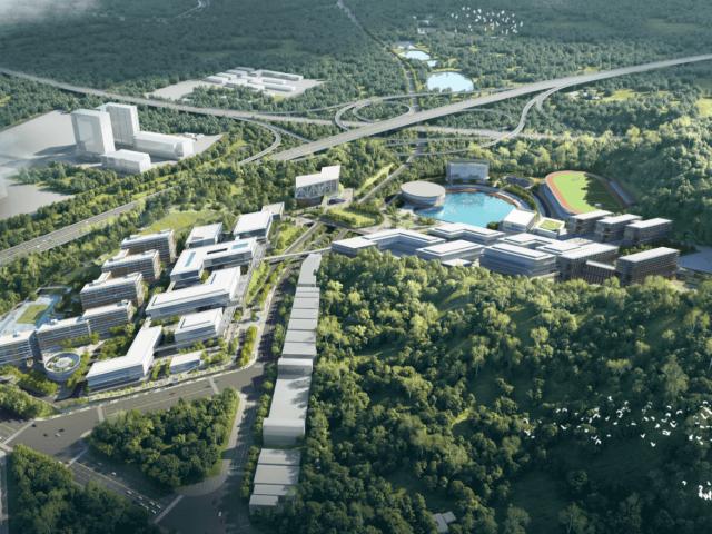 香港城市大学（东莞）官网校园鸟瞰效果图，非实景照片，仅作院校识别，不代表具体项目授课地点。