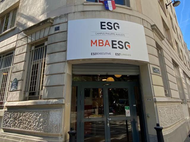 MBA ESG 巴黎 Philippe Auguste 校区入口与建筑；仅作院校识别，不代表具体项目授课地点或出境要求。